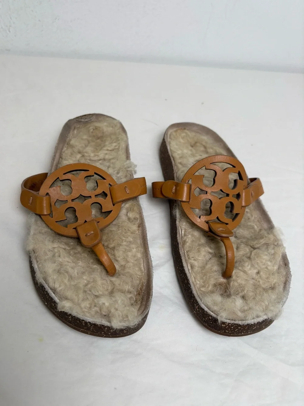 TORY BURCH Miller Cloud Shearling Leather Sandal Caramel/Buttermilk 6
